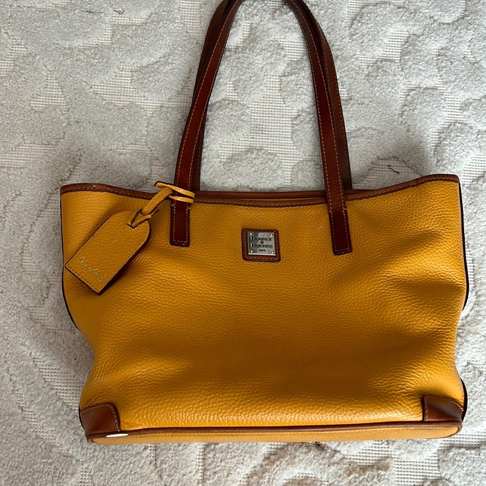 COPY - Authentic Dooney and Bourke pebbled, leather tote in mustard, yellow and…